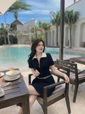 Đầm ôm tùng xòe xếp ly tay ngắn dáng mini