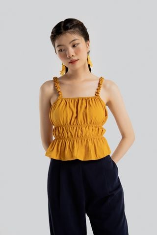 Áo 2 dây ôm cotton mịn vàng bèo nhún eo