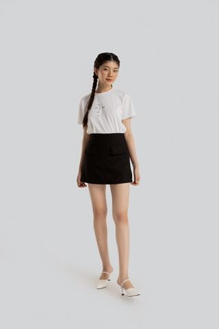 Chân váy A đen phối nắp túi