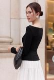 Áo ôm thun ướt cổ xéo