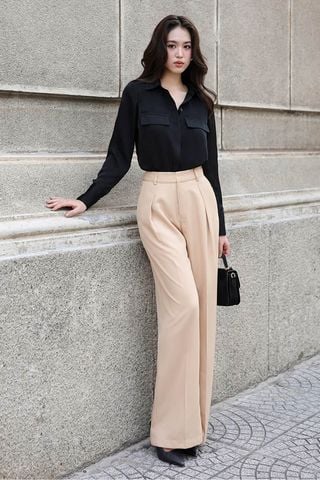 Quần culottes ống suông xếp ly cotton lạnh