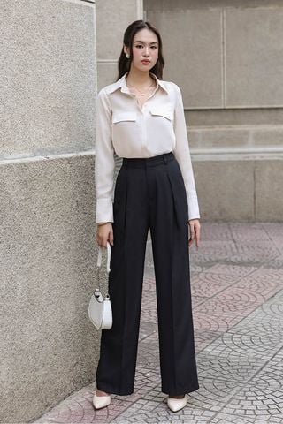 Quần culottes ống suông xếp ly cotton lạnh