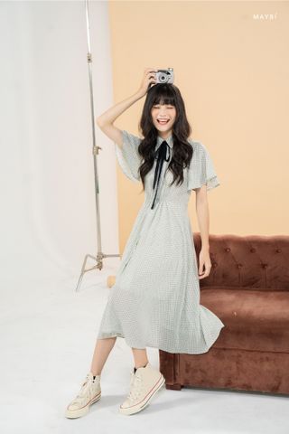 Đầm xanh sơ mi cánh tiên