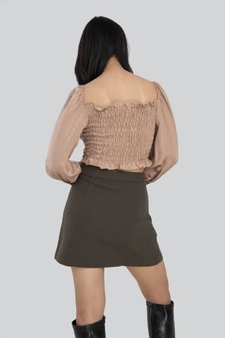 Chân váy mini ôm tuyết mưa xanh rêu xẻ tà