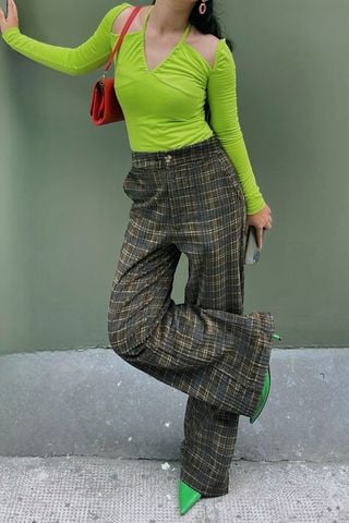 Quần dài ống rộng ticke caro