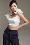 Áo croptop ôm voan dây phối bèo vai