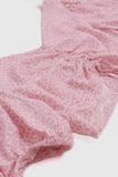Áo croptop ôm lụa họa tiết hồng nền trắng phối rút nhún tay phồng ngắn