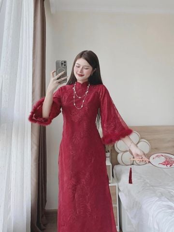 Set áo dài suông thêu họa tiết hoa