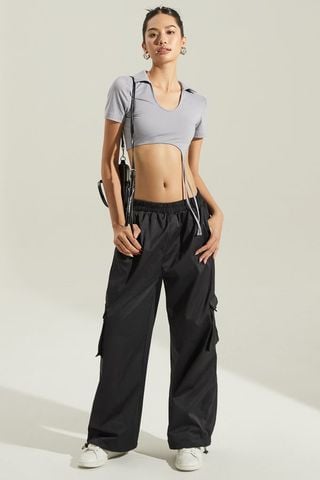Áo croptop ôm thun phối dây