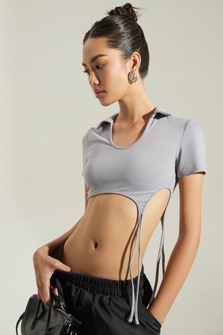 Áo croptop ôm thun phối dây