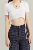 Áo croptop ôm thun phối dây