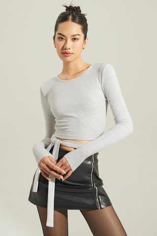 Áo croptop ôm thun phối dây nơ