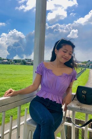 Áo croptop ôm thun cotton tím không vai phối nơ