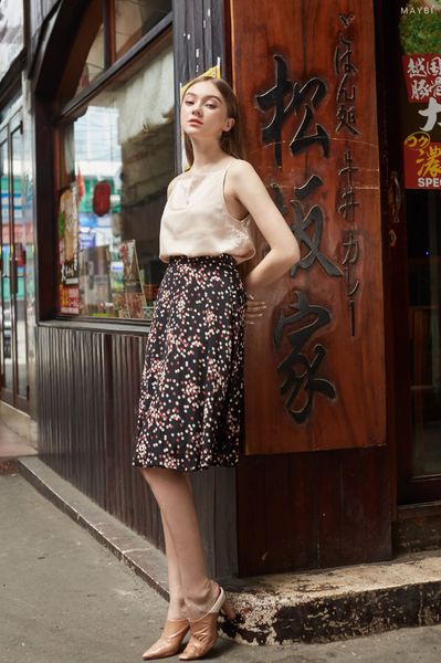 Chân váy lụa đen họa tiết - Harper Skirt