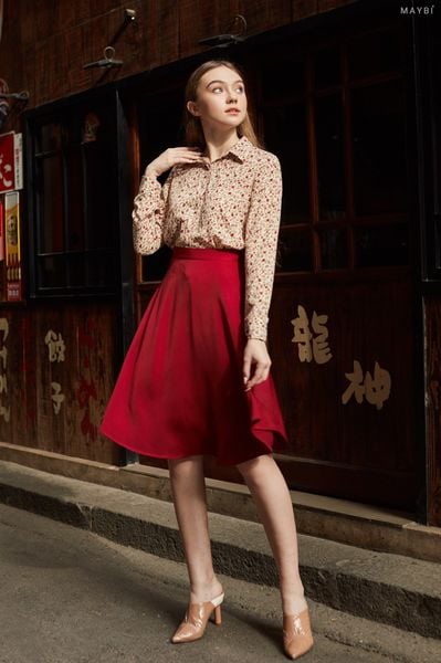 Chân váy lụa đỏ đô - Reddee Skirt