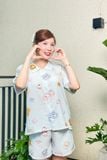 Bộ pyjama ngắn suông ngắn tay in hình gấu