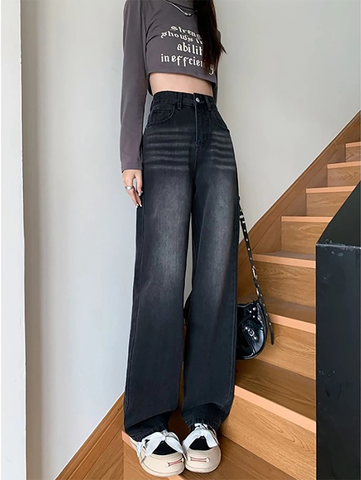 Quần jean ống suông wash đen khói bạc