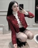 Áo blazer phom rộng tweed đỏ dáng ngắn