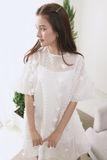 Đầm babydoll voan dệt bông tay bồng