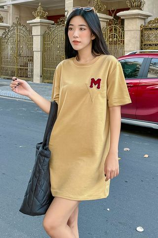 Đầm thun suông phối sticker M