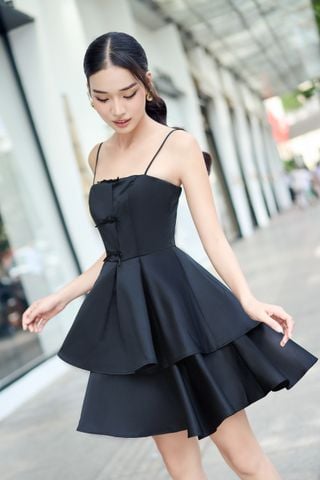 Đầm mini xòe phi tapta phối nơ trang trí