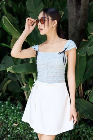 Áo ôm ren thun phối nơ ruy băng