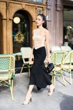 Chân váy midi ôm tuyết mưa phối xếp ly kiểu