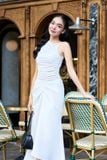 Chân váy midi ôm tuyết mưa phối xếp ly kiểu