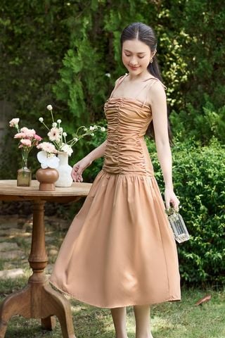 Đầm xòe chéo mịn nhún kiểu
