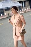 Áo blazer form rộng pho xéo tay phồng ngắn