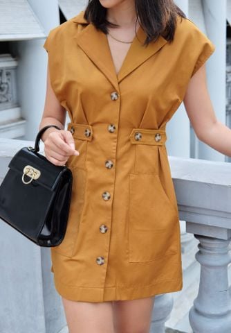 Đầm suit form A cotton mịn phối đai eo kiểu
