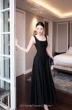 Đầm xòe cổ U dây bản dáng maxi đen
