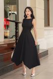 Đầm midi dáng xòe cotton lạnh xếp ly vai
