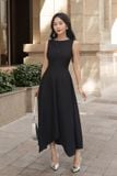 Đầm midi dáng xòe cotton lạnh xếp ly vai