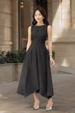 Đầm midi dáng xòe cotton lạnh xếp ly vai
