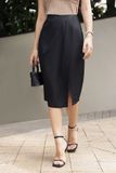 Chân váy xếp ly midi cotton lạnh chéo tà