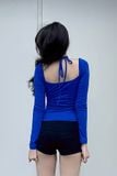 Áo ôm thun cổ phối dây rút