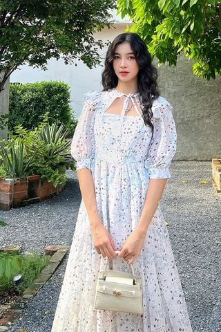 Đầm phối nơ tay bồng