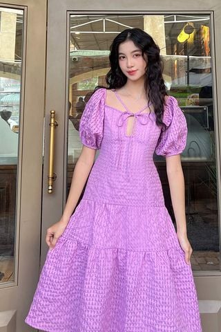 Đầm babydoll dài oganza dệt