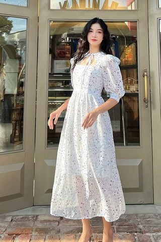 Đầm phối nơ tay bồng