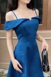 Đầm xòe bố len vai bệt có nơ gài trang trí