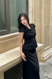 Áo peplum tuyết nhung gài nút phối tay con