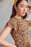 Áo dài ôm lụa in hoa nhí nền đen tay cánh tiên