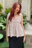 Áo xoè lụa trắng hoạ tiết cột nơ vai