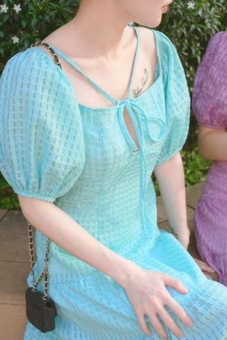 Đầm babydoll dài oganza dệt