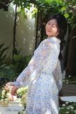 Đầm babydoll voan in hoa bèo nơ cổ