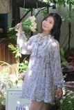 Đầm babydoll voan in hoa bèo nơ cổ