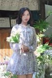 Đầm babydoll voan in hoa bèo nơ cổ