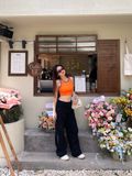 Áo croptop ôm thun gân cổ tròn không tay