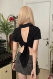 Áo polo ôm thun cutout cột nơ sau